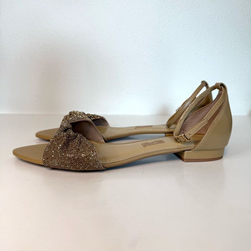 Santa Lolla Pointed Toe Sparkly Bow Flat Sandals Size 10